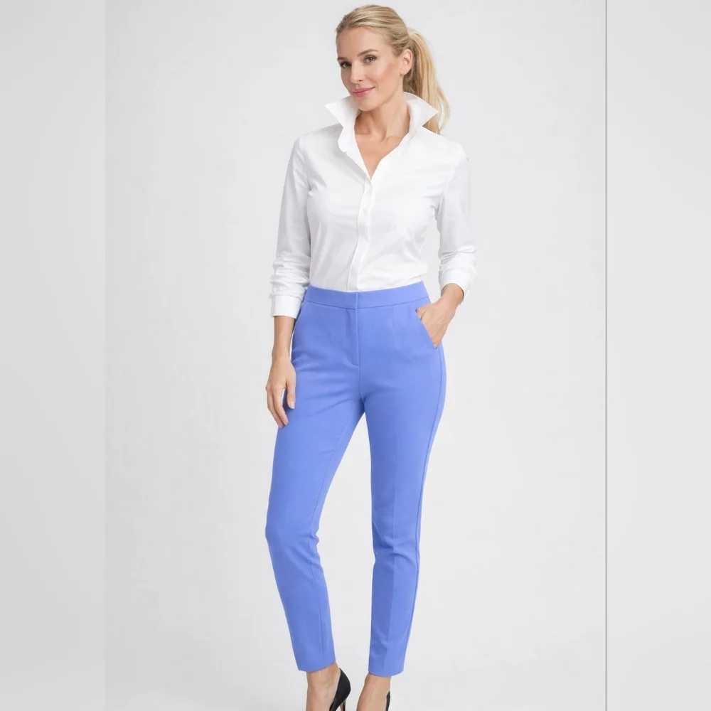 Ann Taylor Pull On Cropped Blue Purple High Rise Dress Pant M - Picture 2 of 6